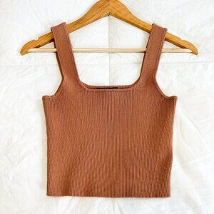 Forever 21 Rust Tan Brown Ribbed Square Neck Cropped Tank Top Women’s Size S